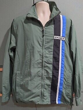 773 Gnarly Clothing Warp Racing Stripe Windbreaker Jacket Green Medium